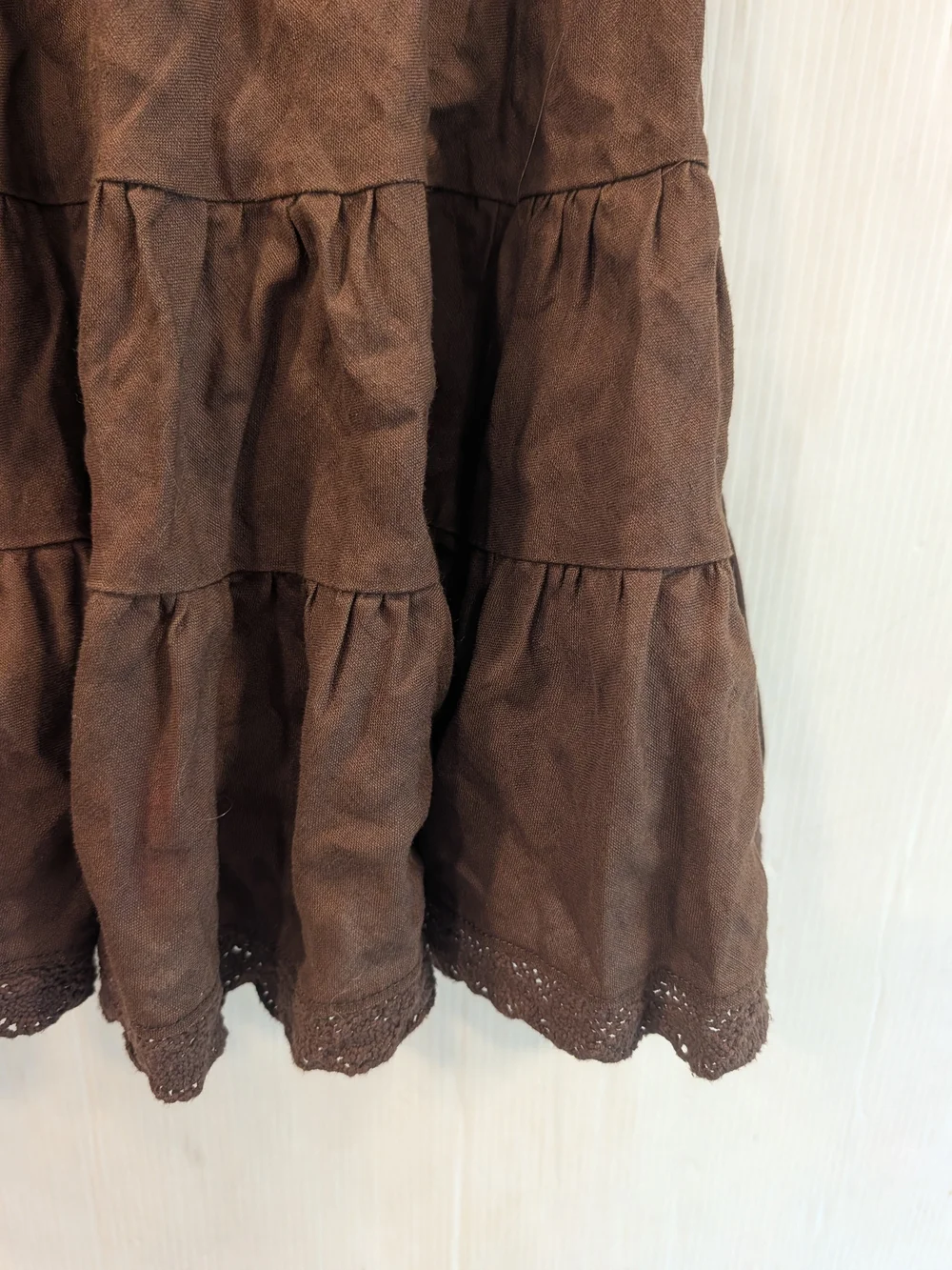 ANN TAYLOR 100% Linen Brown Tiered Midi Skirt Size 8